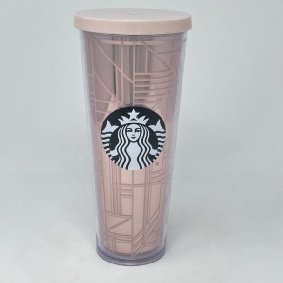 Starbucks 2017 Venti Cold Cup Tumbler Rose Gold Geometric 24oz - Picture 1 of 12